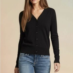 Moda International Silk/Cashmere Knit Button Front Cardigan in Black Size Small